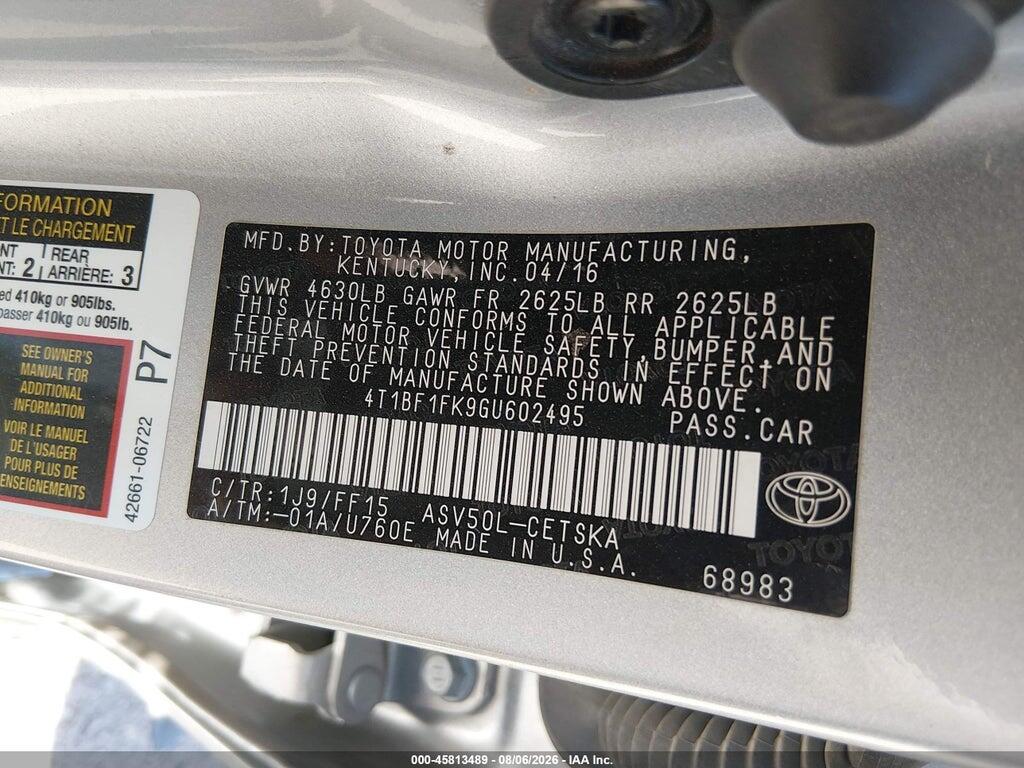4T1BF1FK9GU602495 2016 TOYOTA CAMRY photo no. 9