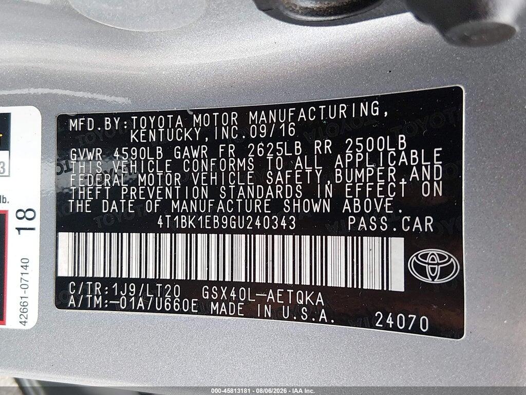 4T1BK1EB9GU240343 2016 TOYOTA AVALON photo no. 9