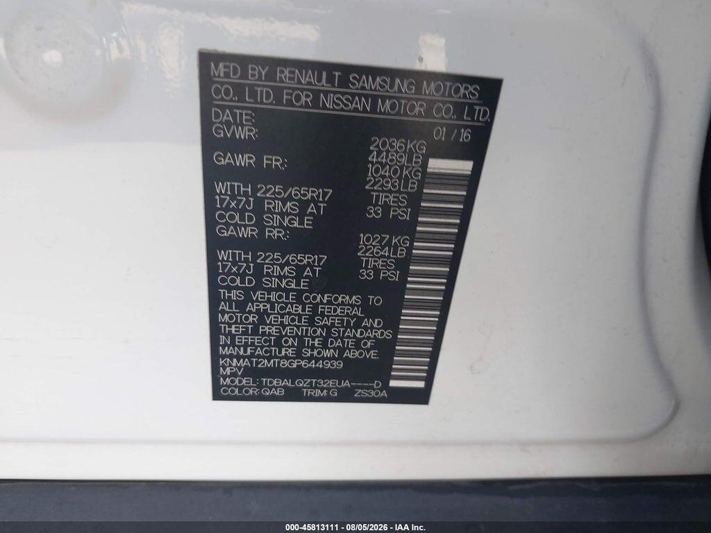 KNMAT2MT8GP644939 2016 NISSAN ROGUE photo no. 9