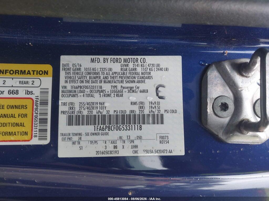 1FA6P8CF0G5331118 2016 FORD MUSTANG photo no. 9