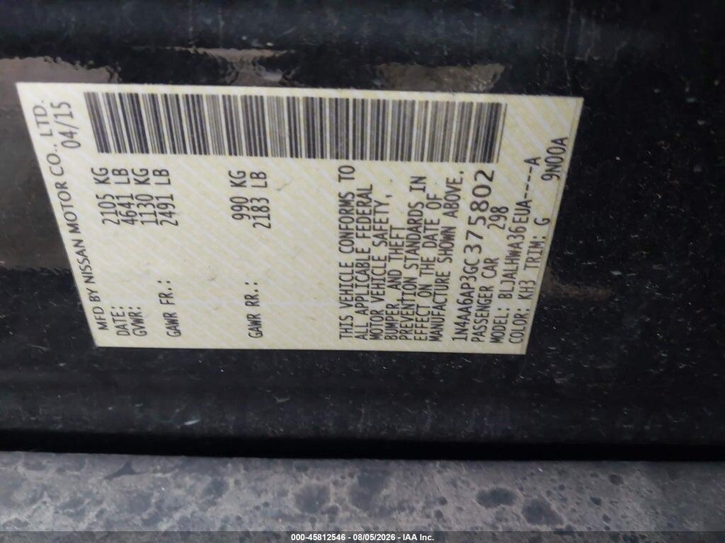 1N4AA6AP3GC375802 2016 NISSAN MAXIMA photo no. 9