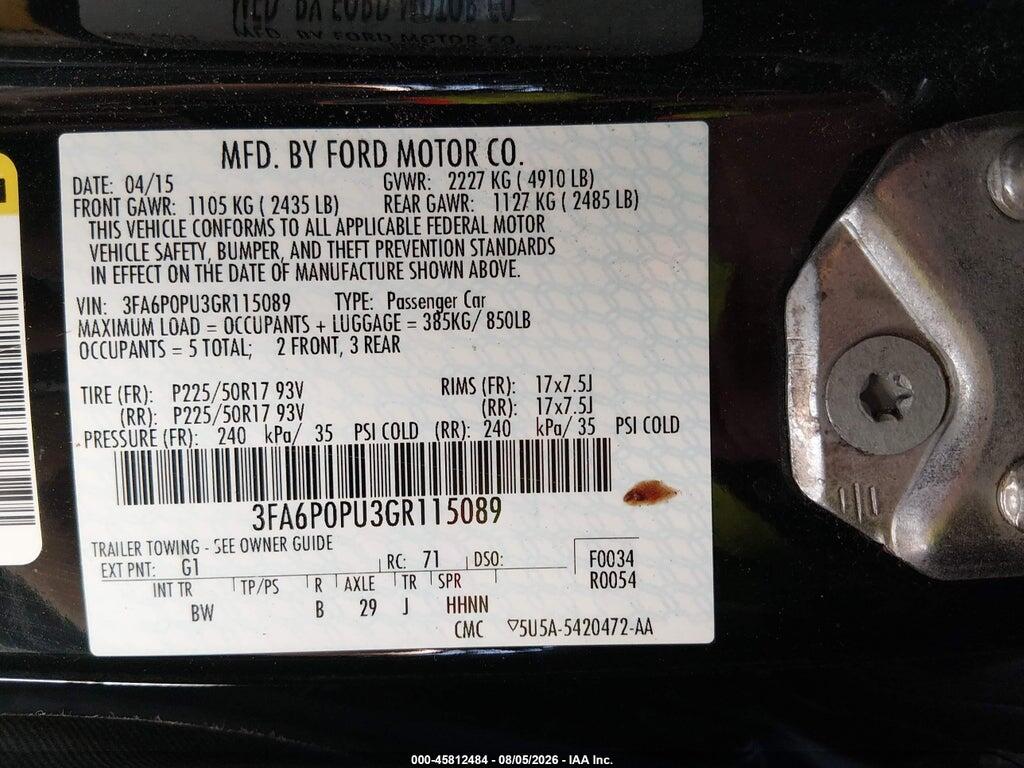 3FA6P0PU3GR115089 2016 FORD FUSION ENERGI photo no. 9