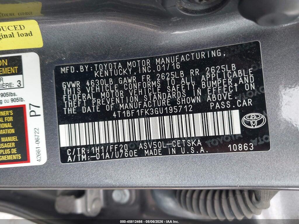 4T1BF1FK3GU195712 2016 TOYOTA CAMRY photo no. 9