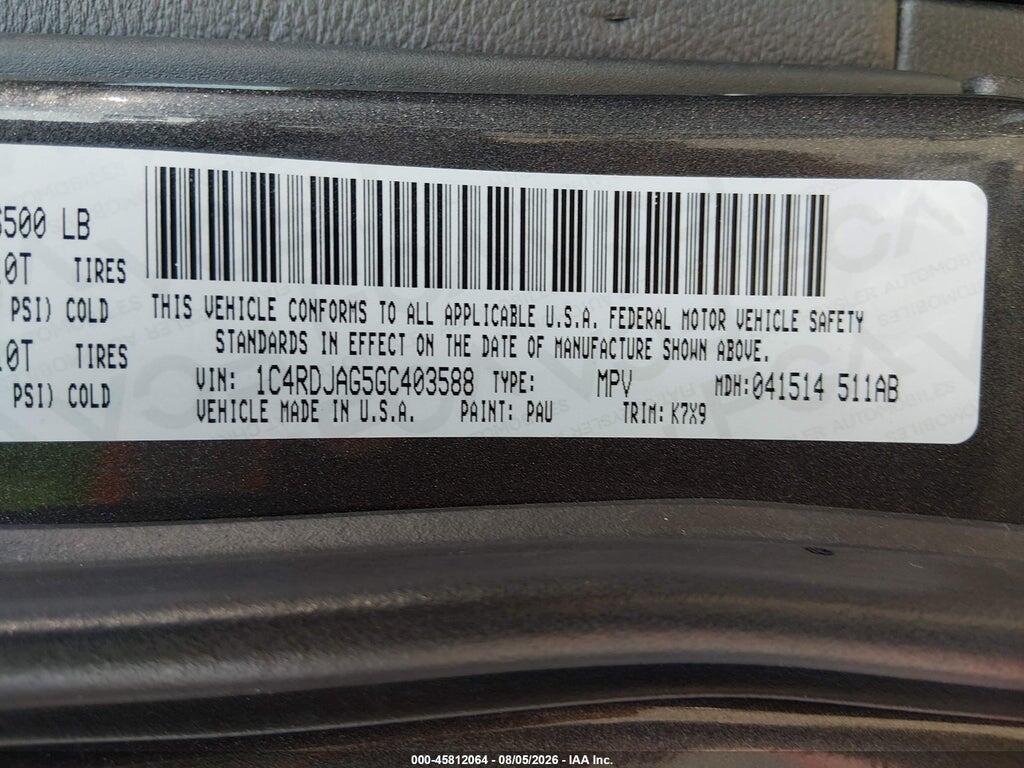 1C4RDJAG5GC403588 2016 DODGE DURANGO photo no. 9