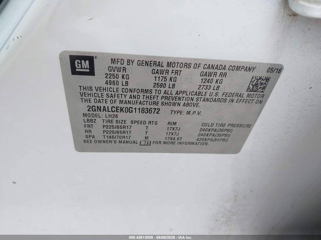 2GNALCEK0G1183672 2016 CHEVROLET EQUINOX photo no. 6