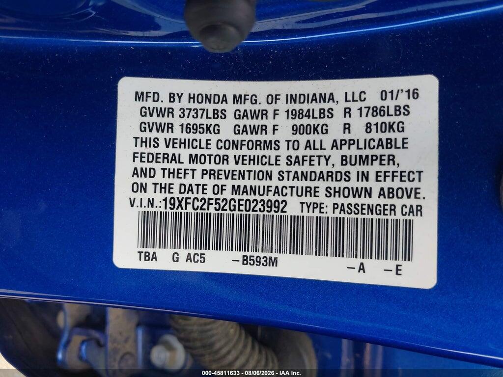 19XFC2F52GE023992 2016 HONDA CIVIC photo no. 9