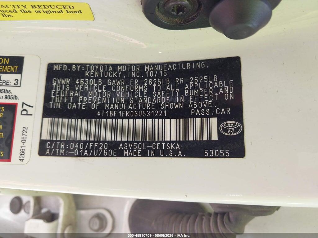 4T1BF1FK0GU531221 2016 TOYOTA CAMRY photo no. 9
