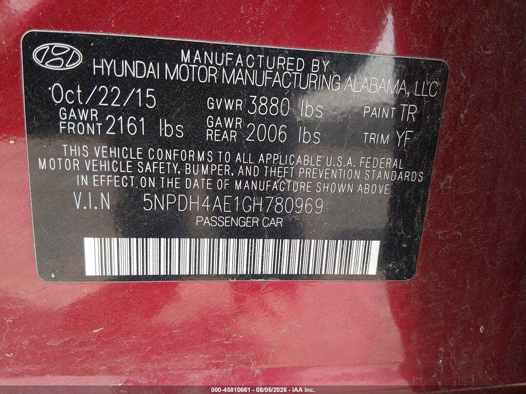 5NPDH4AE1GH780969 2016 HYUNDAI ELANTRA photo no. 9