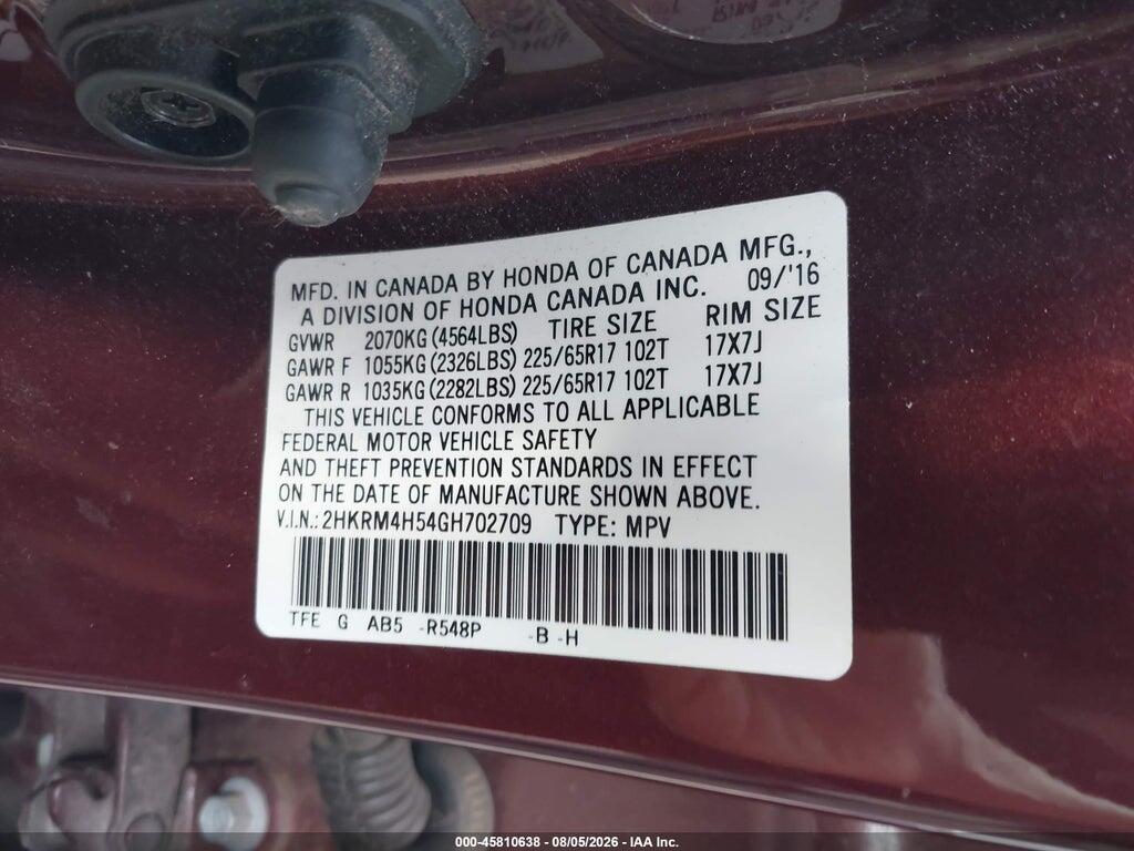 2HKRM4H54GH702709 2016 HONDA CR-V photo no. 9
