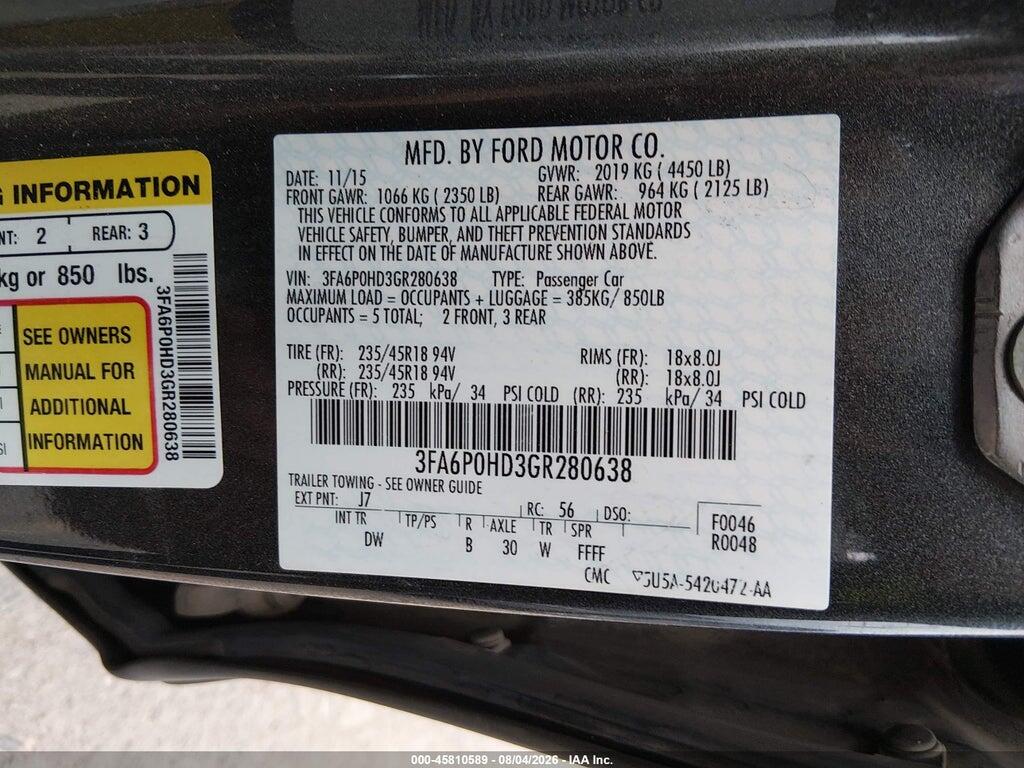 3FA6P0HD3GR280638 2016 FORD FUSION photo no. 9