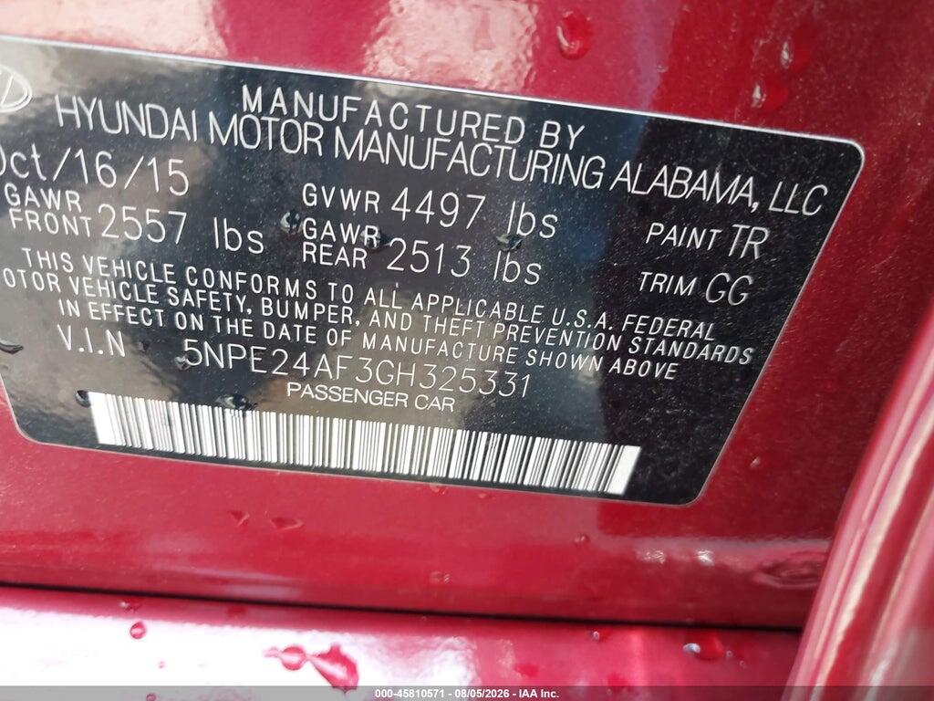 5NPE24AF3GH325331 2016 HYUNDAI SONATA photo no. 9