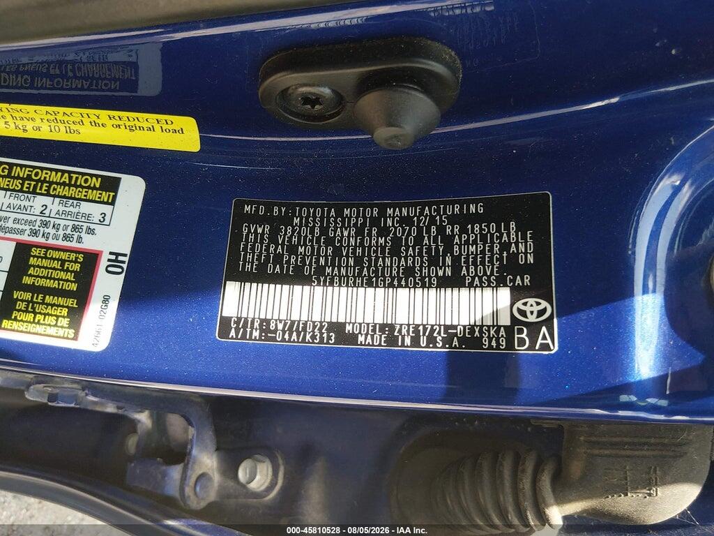 5YFBURHE1GP440519 2016 TOYOTA COROLLA photo no. 9