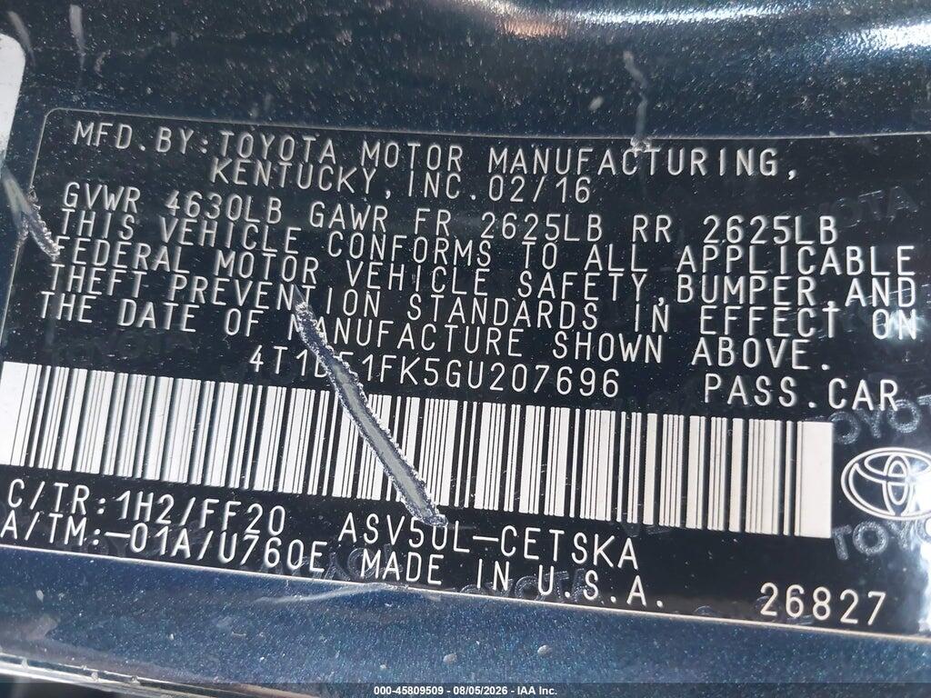 4T1BF1FK5GU207696 2016 TOYOTA CAMRY photo no. 9