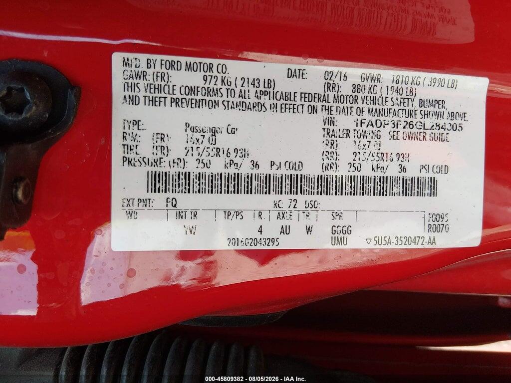 1FADP3F26GL284305 2016 FORD FOCUS photo no. 9
