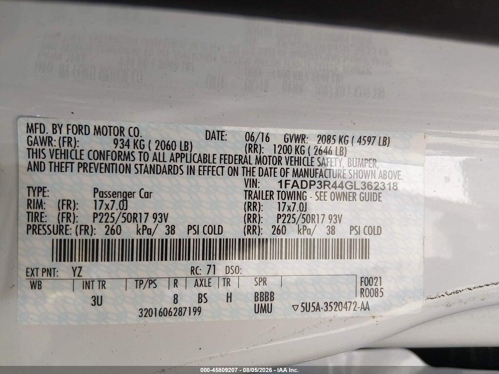 1FADP3R44GL362318 2016 FORD FOCUS ELECTRIC photo no. 9