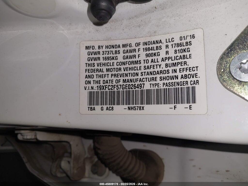 19XFC2F57GE026497 2016 HONDA CIVIC photo no. 9