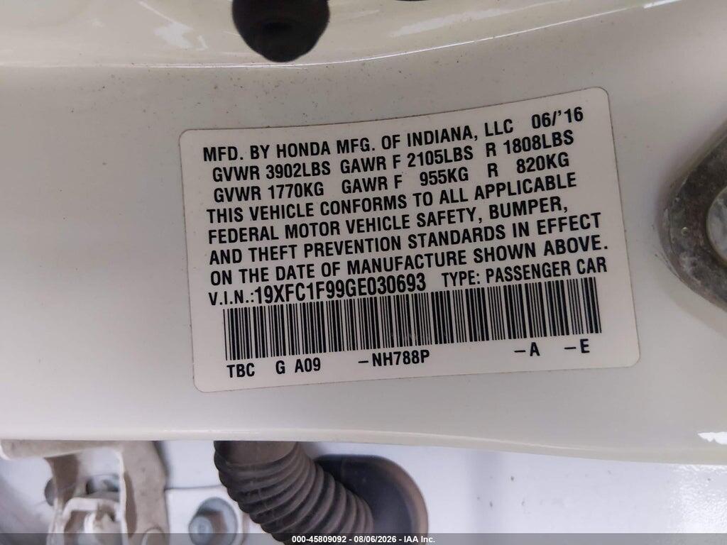 19XFC1F99GE030693 2016 HONDA CIVIC photo no. 9