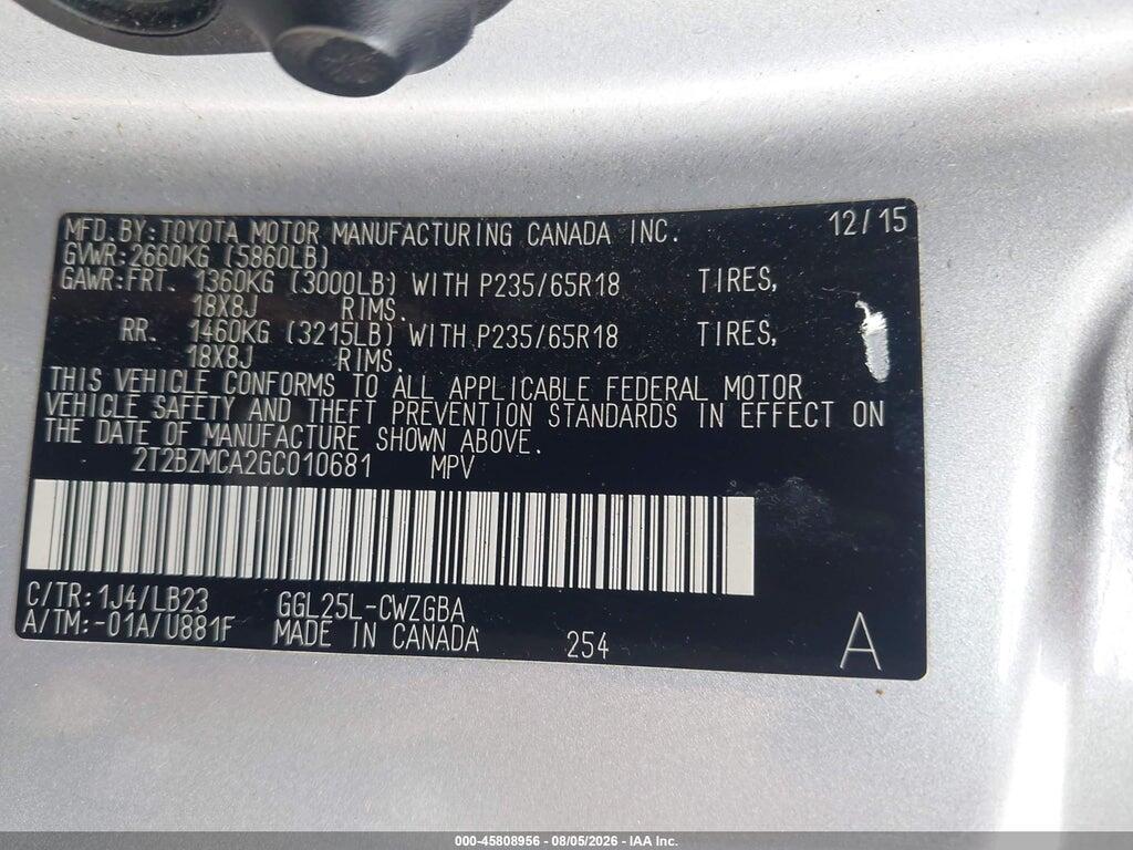 2T2BZMCA2GC010681 2016 LEXUS RX 350 photo no. 9