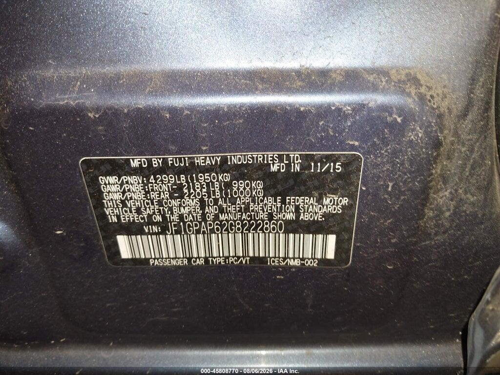 JF1GPAP62G8222860 2016 SUBARU IMPREZA photo no. 9