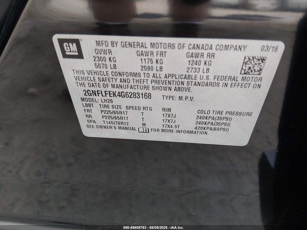 2GNFLFEK4G6283168 2016 CHEVROLET EQUINOX photo no. 9