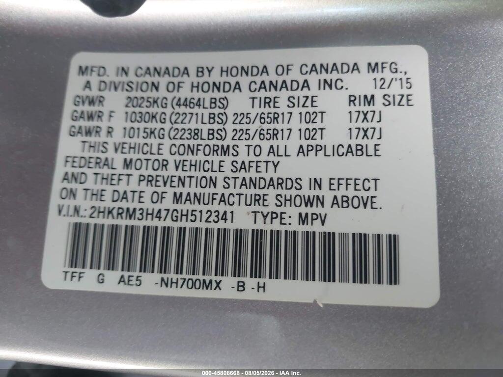 2HKRM3H47GH512341 2016 HONDA CR-V photo no. 9