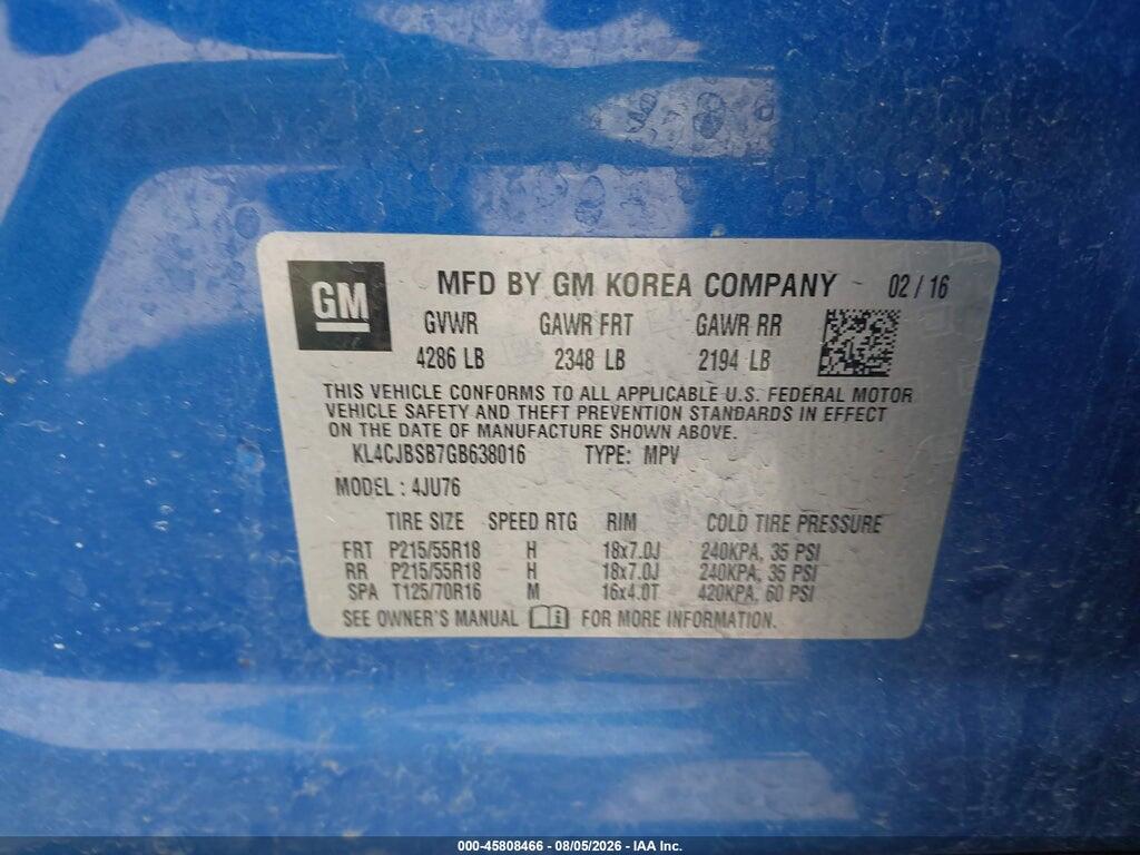 KL4CJBSB7GB638016 2016 BUICK ENCORE photo no. 9