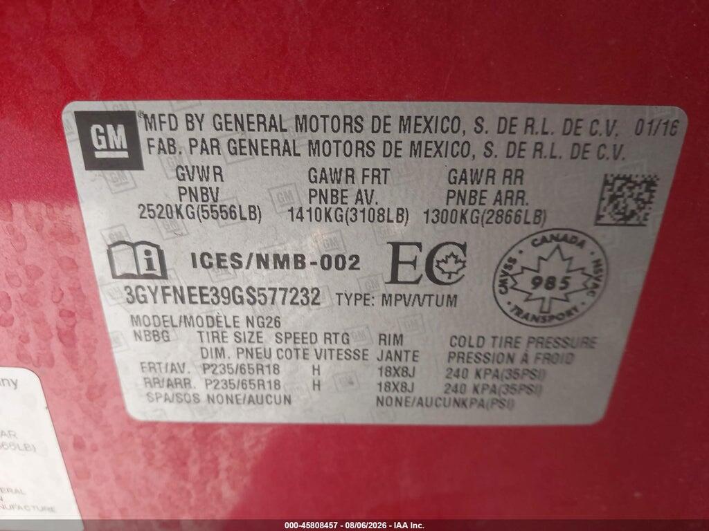 3GYFNEE39GS577232 2016 CADILLAC SRX photo no. 9