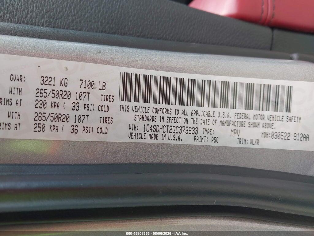 1C4SDHCT2GC373633 2016 DODGE DURANGO photo no. 9