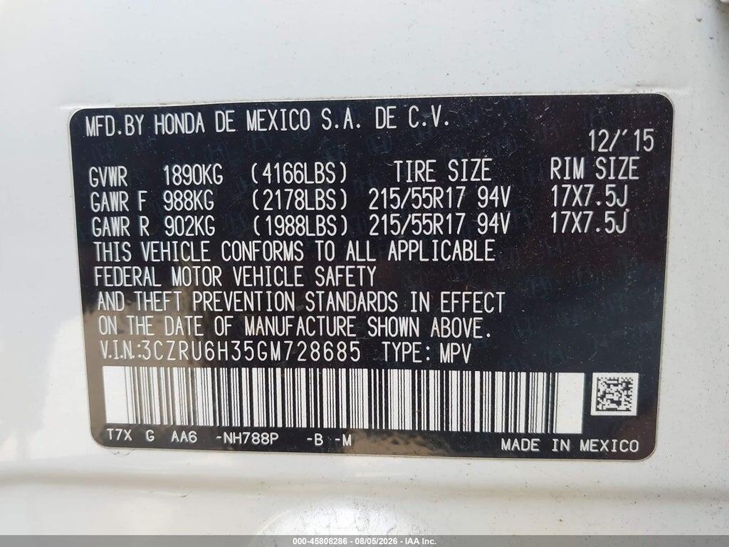 3CZRU6H35GM728685 2016 HONDA HR-V photo no. 9