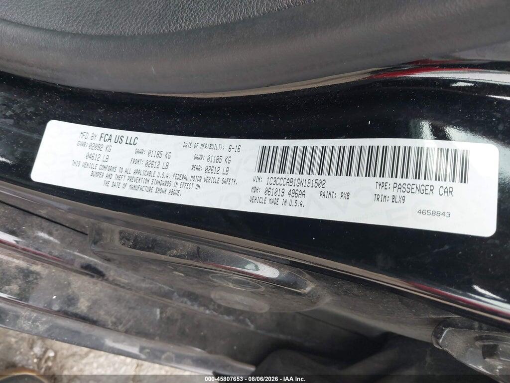 1C3CCCAB1GN191502 2016 CHRYSLER 200 photo no. 9