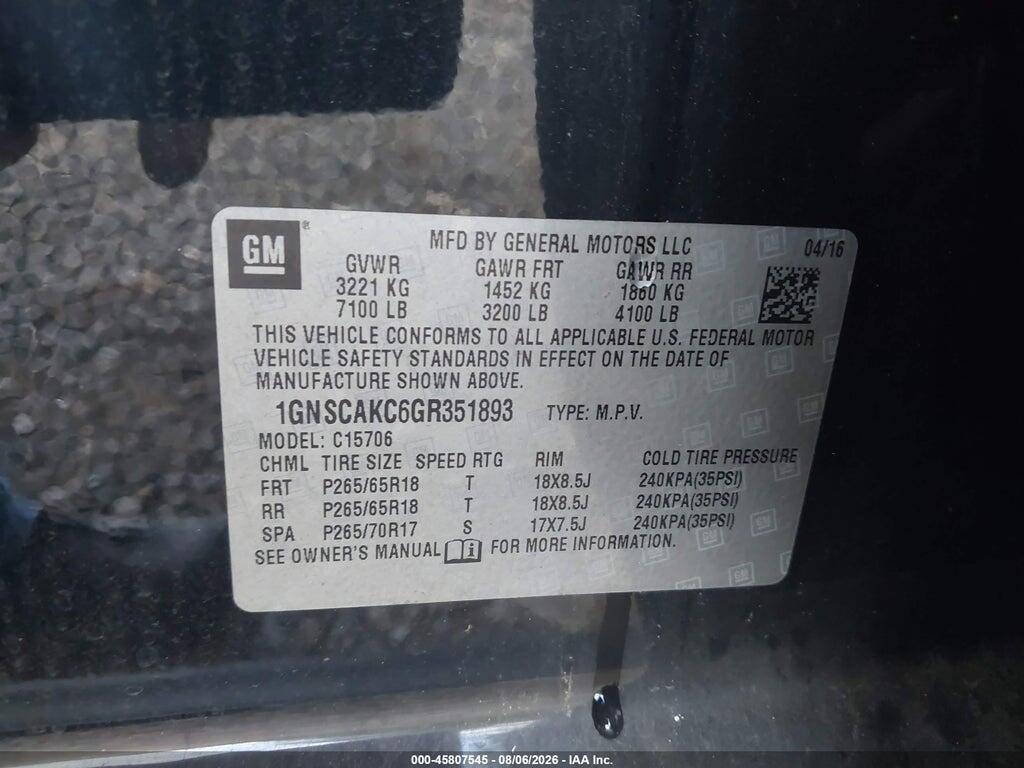 1GNSCAKC6GR351893 2016 CHEVROLET TAHOE photo no. 9