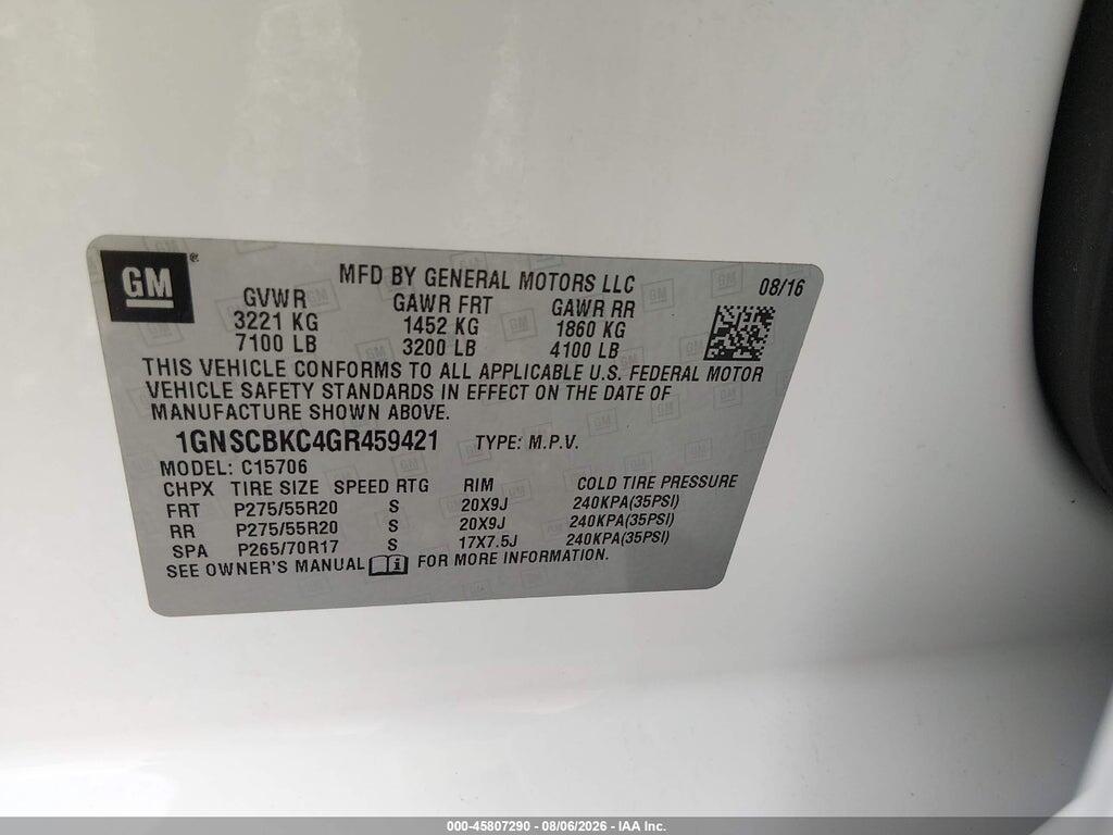1GNSCBKC4GR459421 2016 CHEVROLET TAHOE photo no. 9
