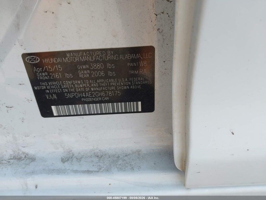 5NPDH4AE2GH678175 2016 HYUNDAI ELANTRA photo no. 9