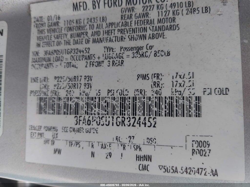 3FA6P0SU1GR324452 2016 FORD FUSION ENERGI photo no. 9