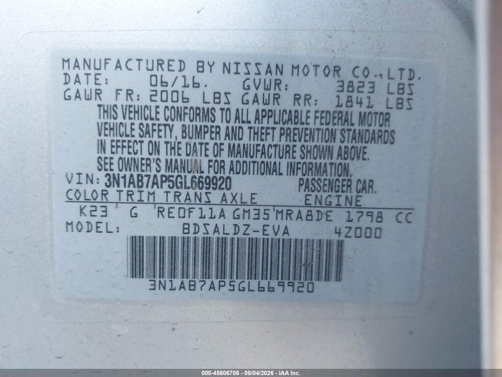 3N1AB7AP5GL669920 2016 NISSAN SENTRA photo no. 9