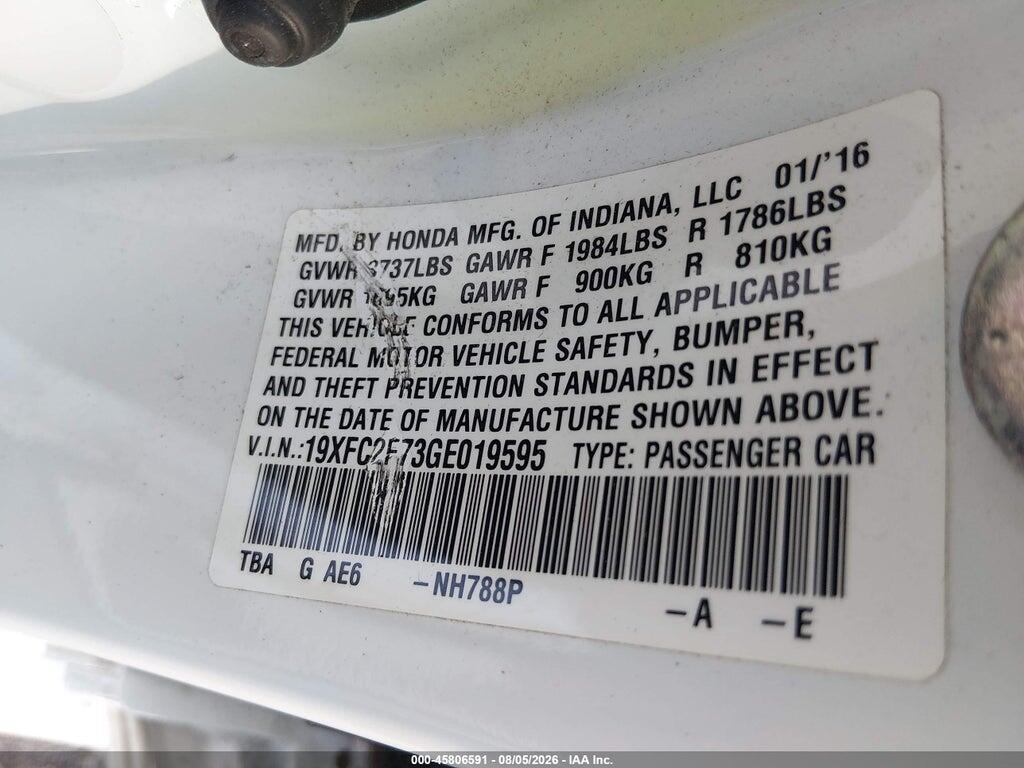 19XFC2F73GE019595 2016 HONDA CIVIC photo no. 9