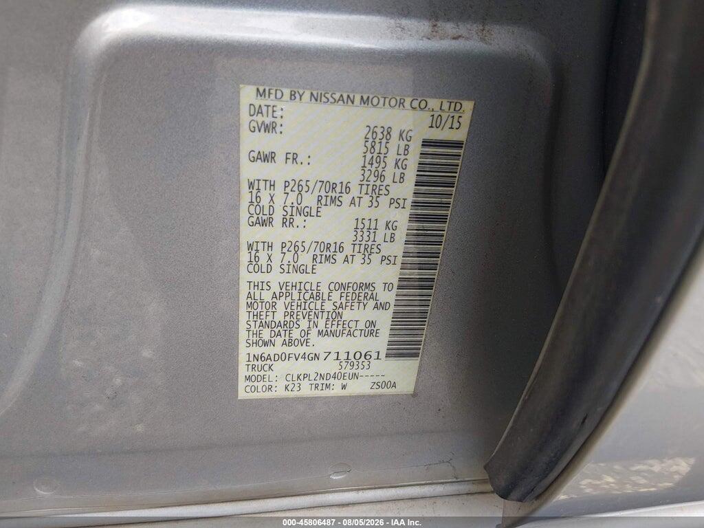 1N6AD0FV4GN711061 2016 NISSAN FRONTIER photo no. 9