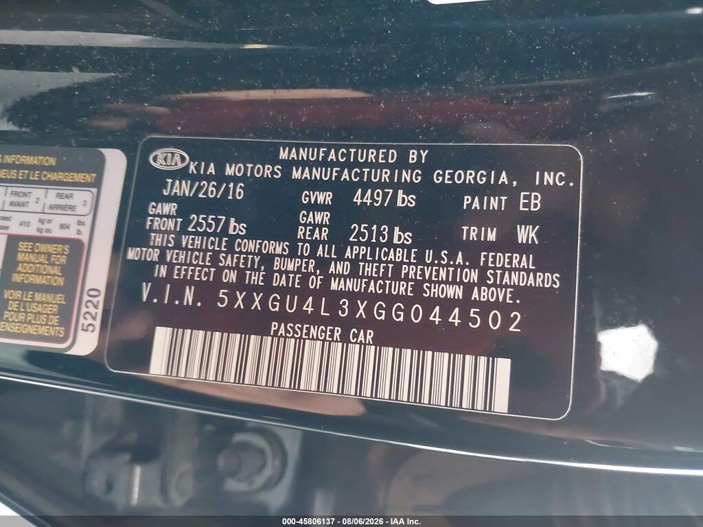 5XXGU4L3XGG044502 2016 KIA OPTIMA photo no. 9