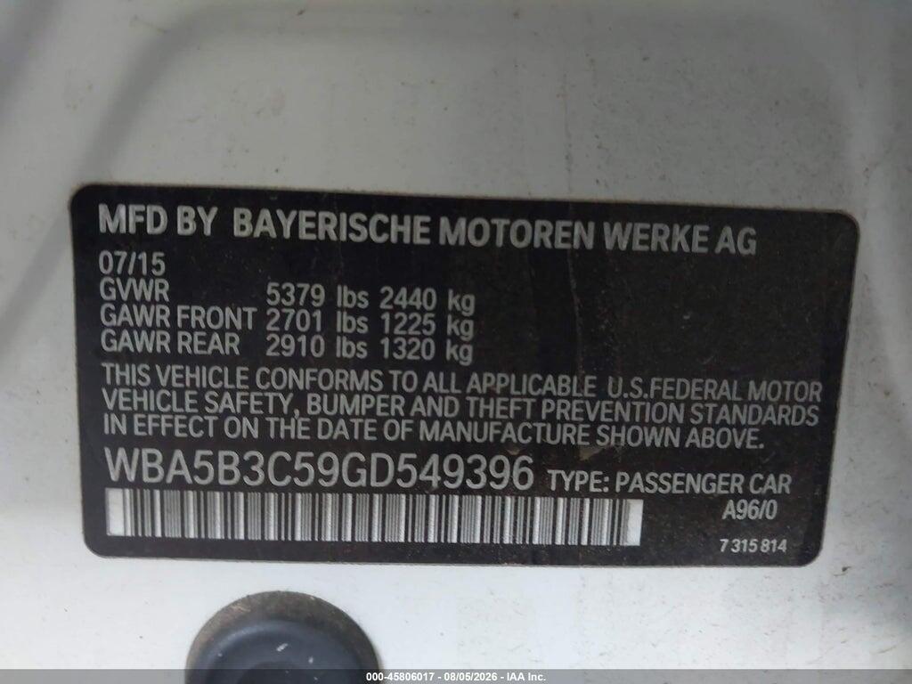 WBA5B3C59GD549396 2016 BMW 535I photo no. 9