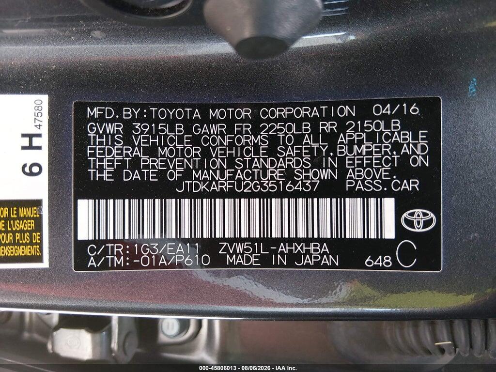 JTDKARFU2G3516437 2016 TOYOTA PRIUS photo no. 9