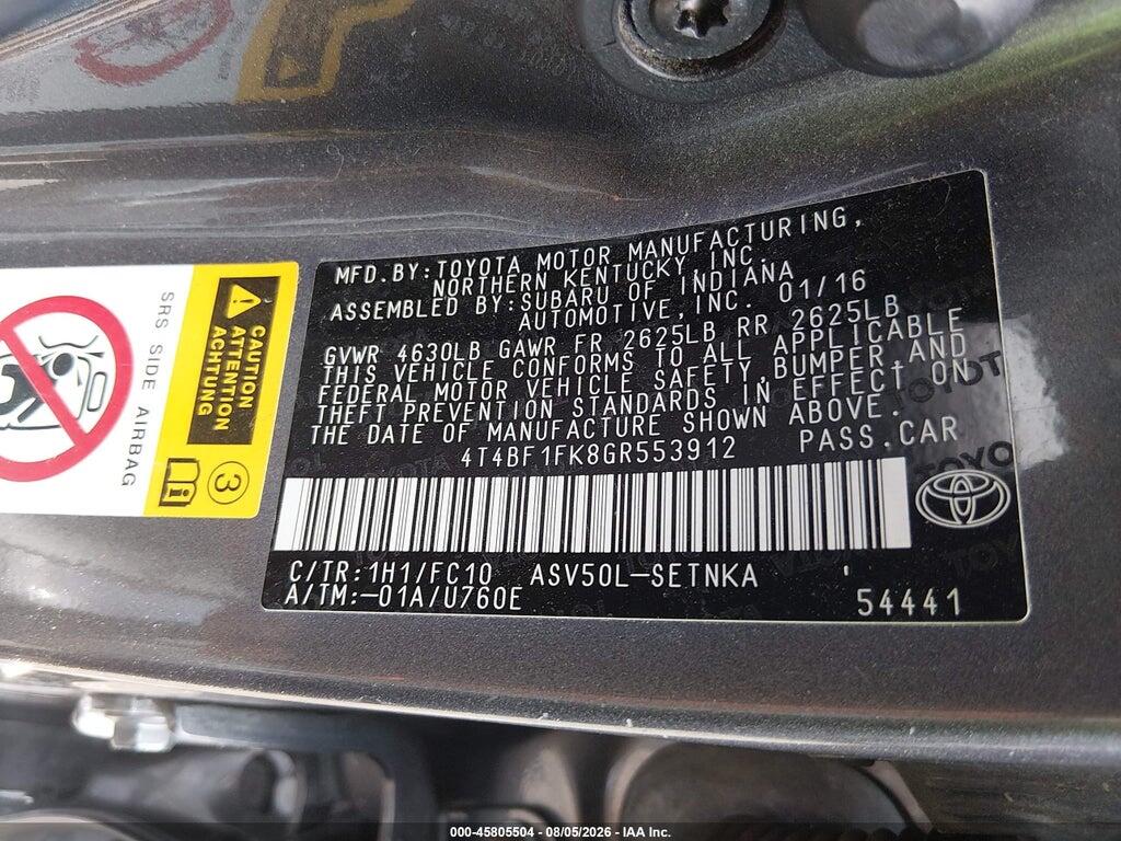 4T4BF1FK8GR553912 2016 TOYOTA CAMRY photo no. 9