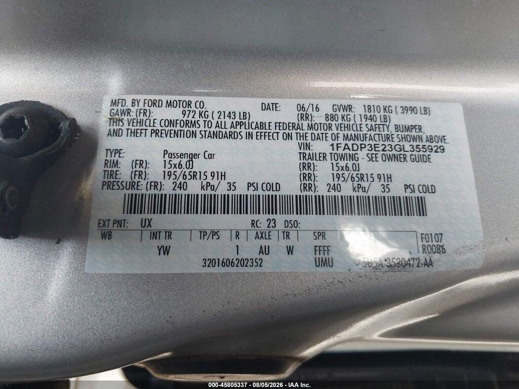 1FADP3E23GL355929 2016 FORD FOCUS photo no. 9