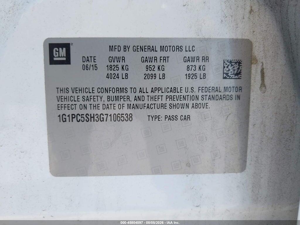 1G1PC5SH3G7106538 2016 CHEVROLET CRUZE LIMITED photo no. 9