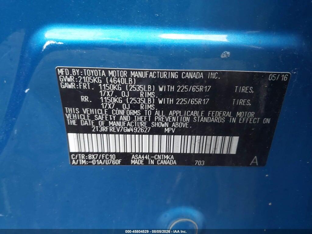 2T3RFREV7GW492627 2016 TOYOTA RAV4 photo no. 9