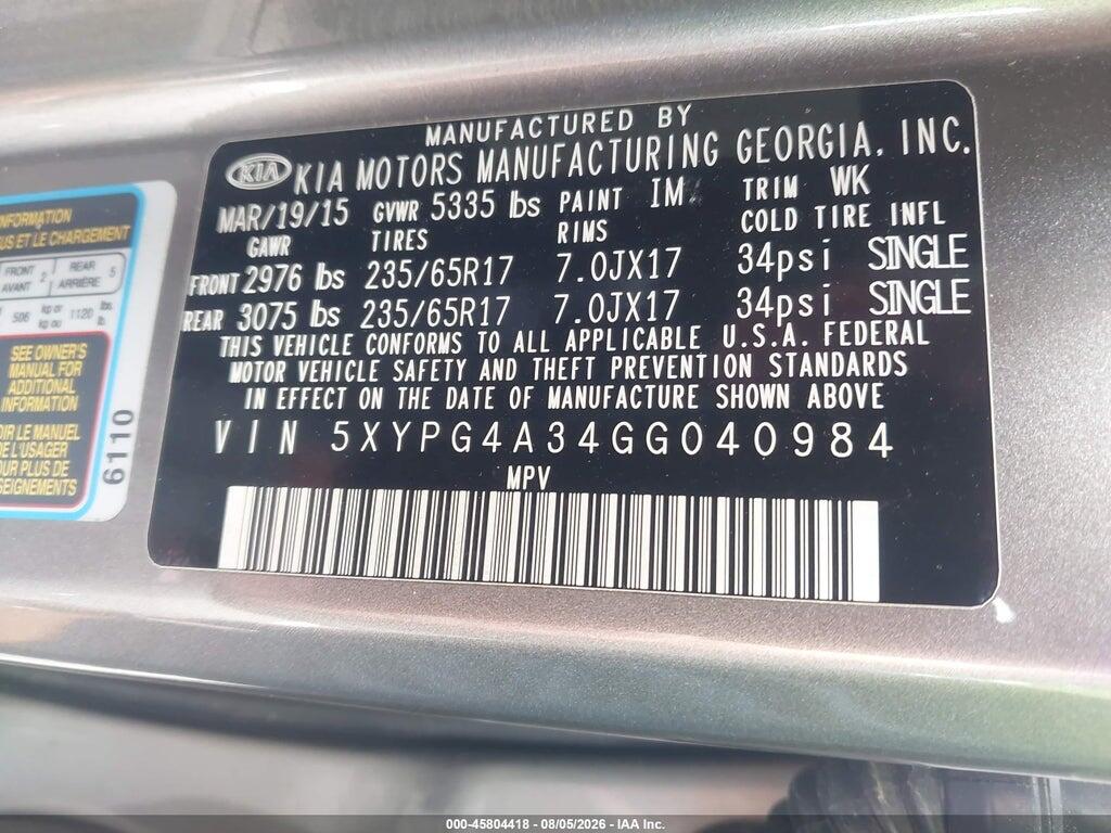 5XYPG4A34GG040984 2016 KIA SORENTO photo no. 9
