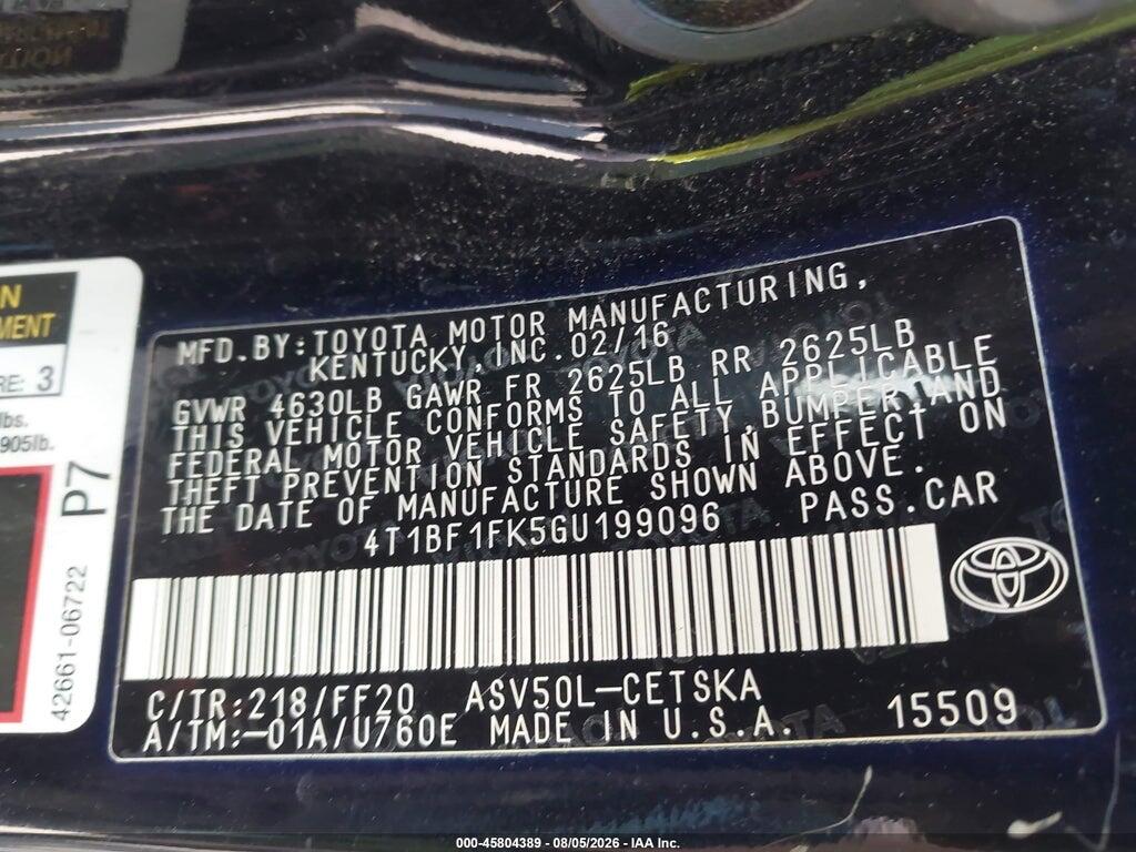 4T1BF1FK5GU199096 2016 TOYOTA CAMRY photo no. 9