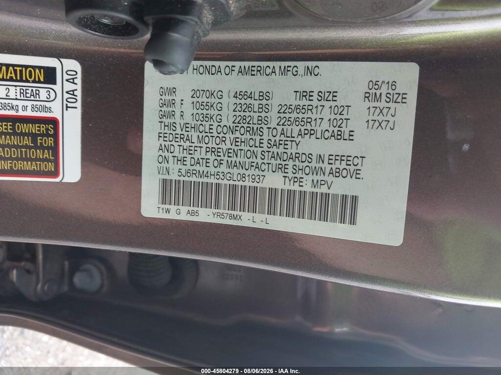 5J6RM4H53GL081937 2016 HONDA CR-V photo no. 9