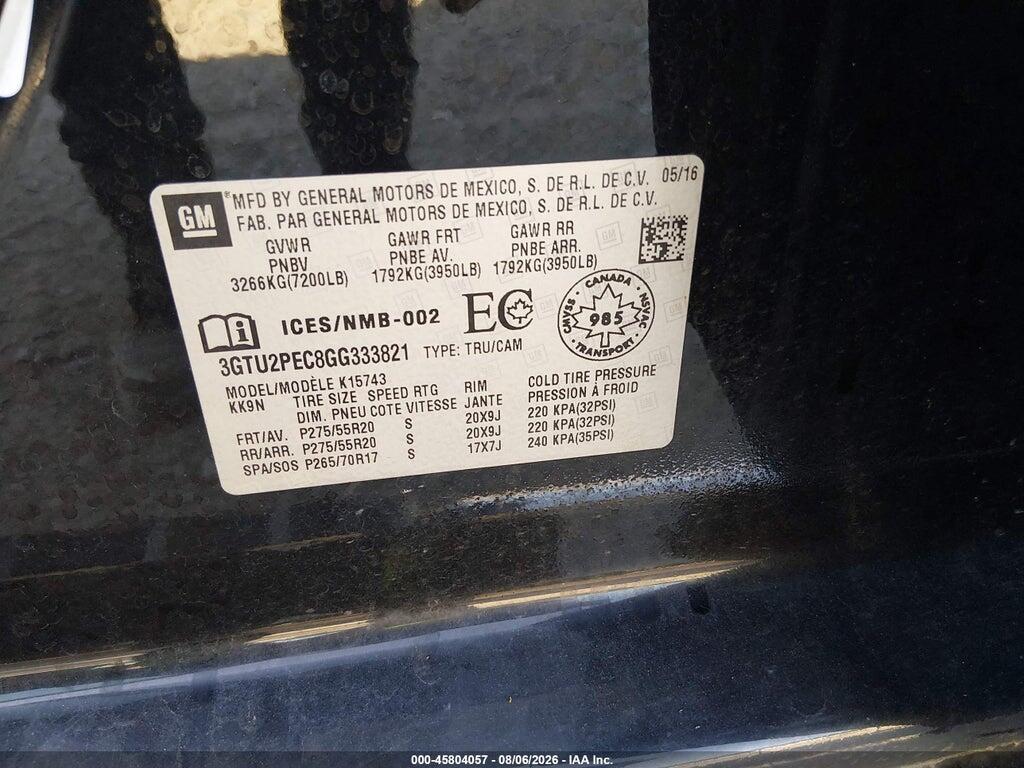 3GTU2PEC8GG333821 2016 GMC SIERRA 1500 photo no. 9