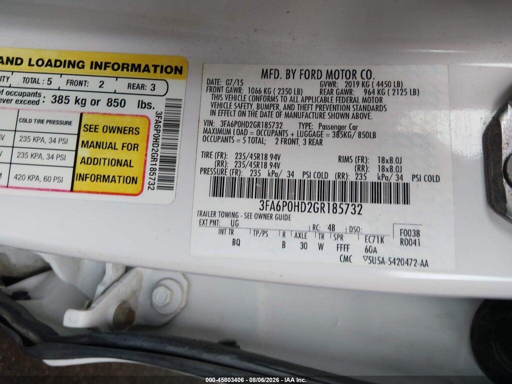 3FA6P0HD2GR185732 2016 FORD FUSION photo no. 9