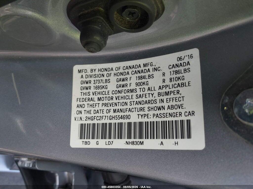 2HGFC2F71GH554690 2016 HONDA CIVIC photo no. 9